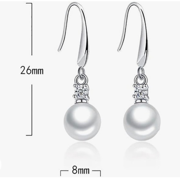 Earrings Pearl Dangle Silver Tone With Crystal Accent - Picture 8 of 8